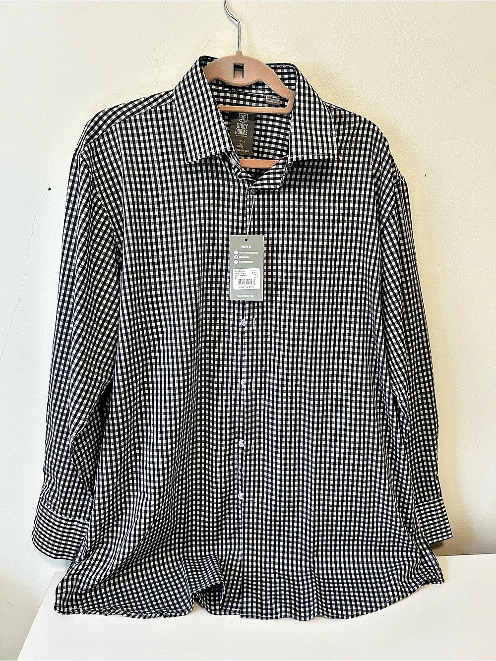 Stacy Adams Long Sleeve Button Down Shirt Checkered Button Down in Black & White